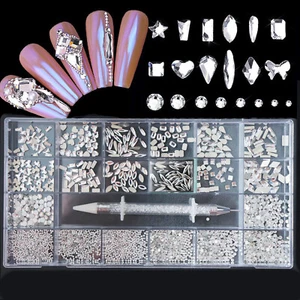 Nail Art Rhinestones Glitter Diamond Crystal Mixed Flatback Gems 3D Decor - Picture 1 of 4