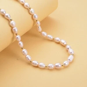 genuine gemstone jewelry/ White Freshwater Pearl 6-8mm Necklace 18-20 Inches in - Picture 1 of 3