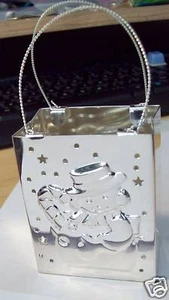 3"x2" 3D Silver-plate Hard Metal Snowman Royal Limited Gift Bag Box w/ Handles - Picture 1 of 8