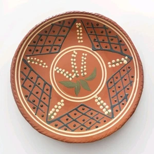 Steven Nutt Redware Keramik Stern Lilie Volkskunst gemustert Teller 10" - Bild 1 von 5