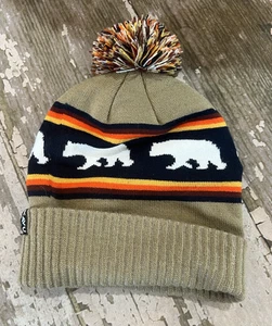 KAVU Herschel ours polaire tricot bonnet pom chapeau hiver marron rayé OSFM - Photo 1/4