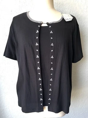 VTG Bobbie Brooks Top With Built In Tank Women's Size L Black Embroidered NEW - Image 1 of 4