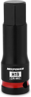MIXPOWER 1/2" Drive 19mm Hex Impact Bit Socket, Allen CR-MO