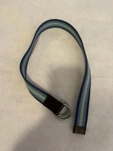 Vineyard Vines Blue Striped Belt Cotton Leather D-Ring YOUTH Size M - Picture 1 of 7