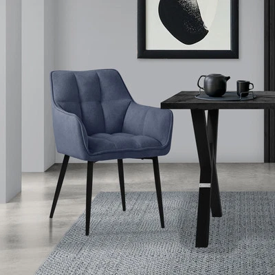 Sillas de comedor asiento azul sillón ergonómico con tapizado grueso patas metal - Imagen 1 de 4