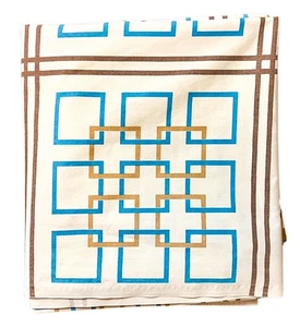 Sábana Plana Vintage YSL Yves Saint Laurent King Beige Geo Patrón Art Deco De Colección - Imagen 1 de 7