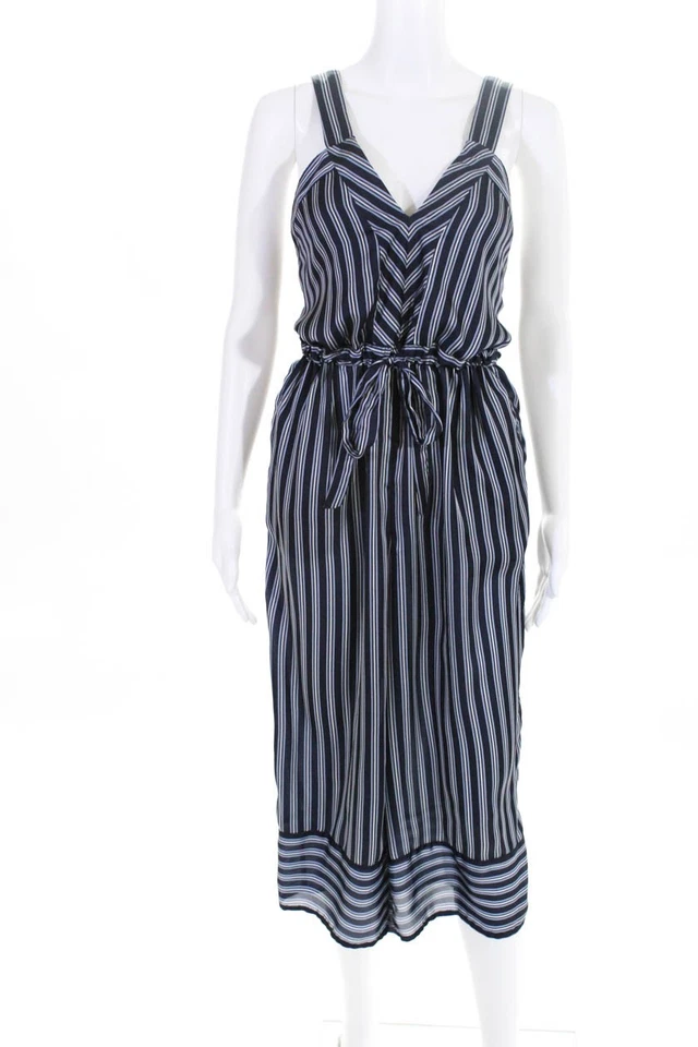 Greylin Anthropologie Womens Navy Stripe Crop Jumpsuit Blue Size Medium 10969971 - Image 1 of 4