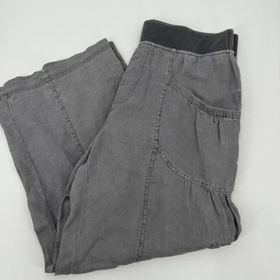 XCVI Women Gray Linen Blend Cropped Cargo Pants Medium Elastic Waist Zip Pockets - Image 1 of 4