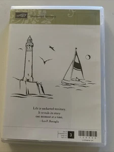 Stampin’ Up! UNCHARTED TERRITORY Stamp Set Lighthouse Sailboat Life Phrase - Picture 1 of 3