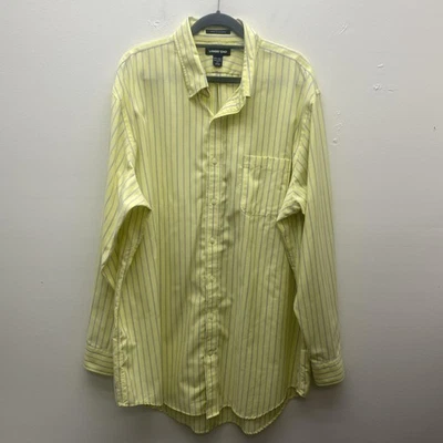 Lands End Shirt Mens 17.5 36 Tall Yellow Blue Stripe Supima Cotton Button Up - Image 1 of 4