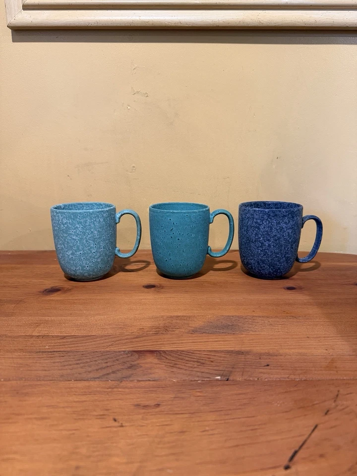 Набор из 3 кружек Anthropologie Stoneware с крапинками сине-зеленые серые современные бохо - Изображение 1 из 4