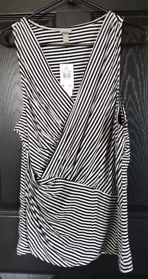 NUEVO CON ETIQUETAS Mujer Vanity Negro Blanco Sin Mangas Rayas Abrigo Camiseta sin Mangas Camisa Talla XL Foto 1 de 4