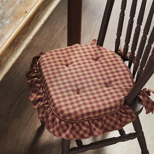 Burgundy Check Ruffled Chair Pad 16.5x18 - Picture 1 of 8