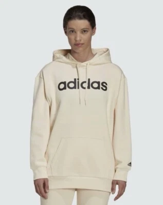 Moletom com capuz Adidas Essentials feminino de lã oversized marfim tamanho G - Imagem 1 de 4