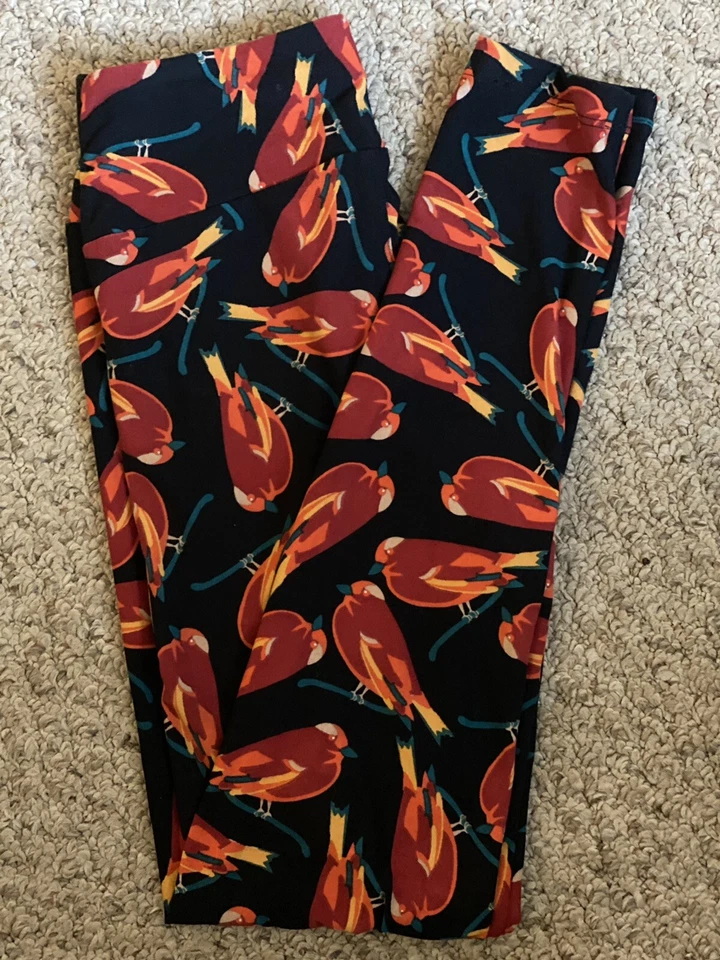 OS LuLaRoe One Size Leggings Black Background With Birds. New With Tags - Image 1 of 1