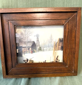 Vintage Deep Wood Well Shadow Box Picture Frame with Farm Windmill Dried Flowers - Picture 1 of 20