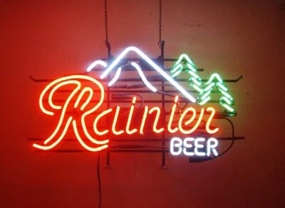 New Rainier Beer Mountain Neon Light Sign 17"x14" Beer Cave Bar Real Glass - Image 1 of 4