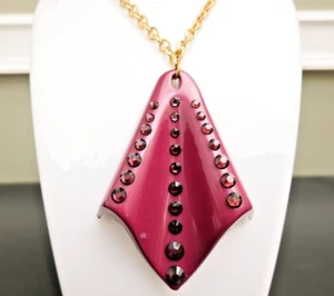 Tarina Tarantino necklace burgundy wavy pendant w/ Swarovski crystals goldtone - Picture 1 of 5
