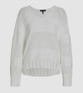 $325 Rag & Bone Women's White Stripe V-Neck Long Sleeve Sweater Size Medium - Picture 1 of 3