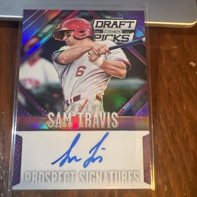Sam Travis 2014 Prizm Perennial Draft Picks Prospect Signatures Purple Auto /149 - Image 1 of 4