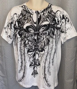 CAMISETA BLANCA VICTORIOSA PARA HOMBRE NUEVA SIN ETIQUETAS, GRÁFICOS XL, PLATEADOS Y NEGROS.  ¡BONITO!   F - Imagen 1 de 4