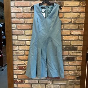 lafayette 148 Aqua Blue Flared Cotton Sleeveless dress size 8 Nwt Mrsp $548