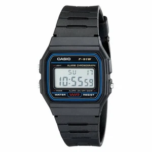 Casio F91W-1, Digital Chronograph Watch, Black Resin Band, Alarm, Date - Picture 1 of 2