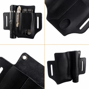 Fodero porta attrezzi in pelle 3 tasche multiutensili cintura marsupio per coltello tascabile penna - Foto 1 di 8