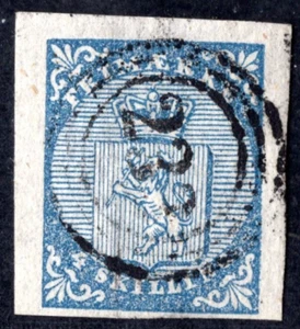 NORWAY 1855 FIRST STAMP SCOTT #1 IMPERF LARGE MARGINS & LIGHT CANCEL - Picture 1 of 2