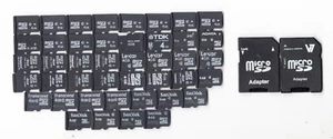 Lot 43 cartes mémoire et adaptateurs MicroSDHC SanDisk Kingston Lexar et autres 4 Go - Photo 1 sur 3
