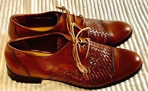 Cole Haan BOYS Dress Bragano 11 Lace Up Brown Cap Toe Weave Excellent