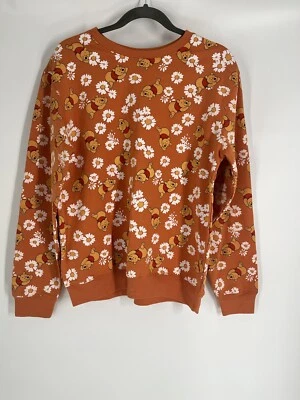DISNEY orange Winnie the Pooh with daisy print women's sweatshirt size L cartoon - Image 1 of 4