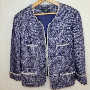 Talbots Blazer 14 Purple Tweed Open Front Wool Mohair Alpaca Office Career - Picture 1 of 18