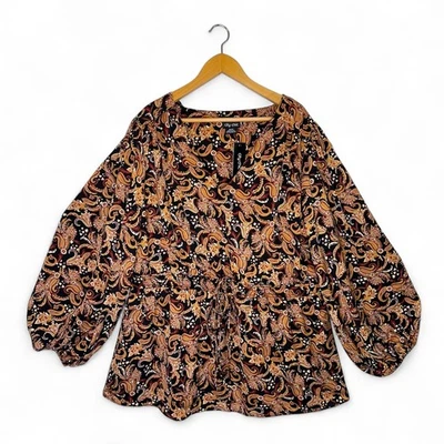 City Chic Women's Plus Size Aubree Print Shirt Size XL US 22 Black Gold Paisley  - Image 1 of 4