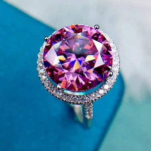 4Ct Round Lab-Created Pink Sapphire Halo Engagement Ring 14k White Gold Plated - Picture 1 of 5