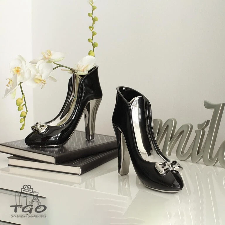 Gilde Vase High Heel "Milano" aus Keramik schwarz silber-43964 - Bild 1 von 1