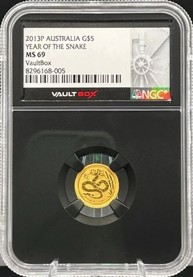 Moneda de oro de Australia 2013P año de la serpiente NGC MS 69 losa VaultBox Foto 1 de 4