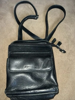 FOSSIL Black Leather Crossbody Organizer Handbag Shoulder Vintage Biker Boho Bag - Image 1 of 4