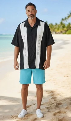 Havanera Co. Mezcla de Lino Abotonada 3 XL Alto • Negro/Lino • Bordado Foto 1 de 4