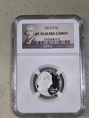 2012 S Proof Jefferson Nickel - NGC PF 70 ULTRA CAMEO - Portrait Label - Image 1 of 4