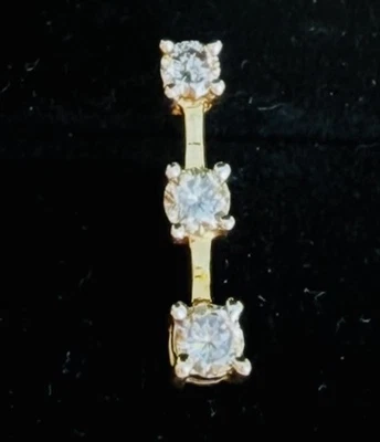 14k Solid Yellow Gold Diamond 3 Stone Pendant 0.46 cttw Charm Fine Jewelry 1.3g - Image 1 of 4