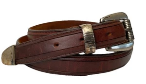 Chestnut Brown Leather Belt by Onyx with Silver-Tone Roller Buckle - Size 36 - Picture 1 of 9