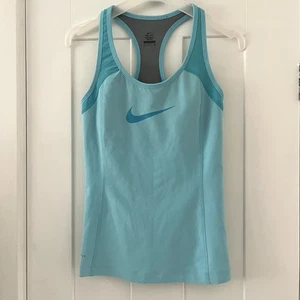 Nike Dri Fit Sz S Turquoise Blue Gym Workout Top Racer Back Built In Padded Bra - Picture 1 of 15