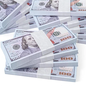 100 PCS Prop Fake Toys Money BANK GAMES CASH PAPER 100 DOLLAR BILLS $ US - Picture 1 of 11