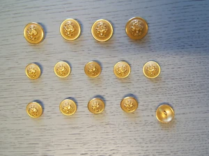 14 Trachtenknöpfe, Metall, goldfarbig mit Motiv in 2 Größen (18+25mm) - Bild 1 von 2