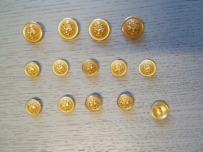 14 Trachtenknöpfe, Metall, goldfarbig mit Motiv in 2 Größen (18+25mm) - Bild 1 von 2