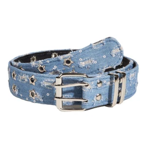 Dama Doble Ojal Denim Cinturón Informal Punk Cintura Metal Hebilla Cuadrada Moda - Imagen 1 de 5