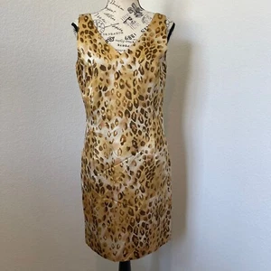 Blushe Impressions Cocktail Dress Gold Brown Leopard Print 100% Silk Size 4 - Picture 1 of 10