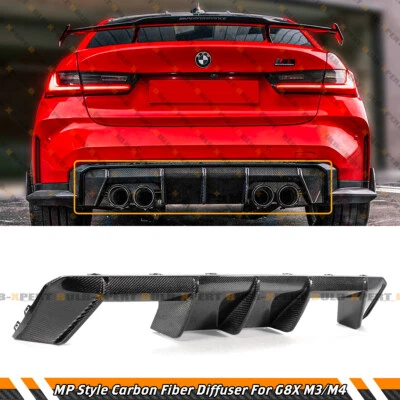 Difusor de para-choque traseiro de fibra de carbono real estilo MP para 2021-2025 BMW G80 M3 G82 M4 - Imagem 1 de 4