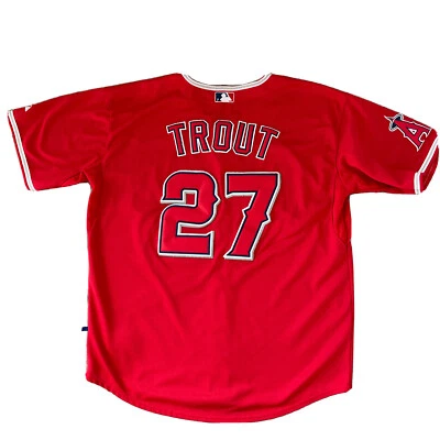 MIKE TROUT Anaheim Angels #27 Majestic Red Cool Base Authentic Sz 50 Jersey LA - Image 1 of 4